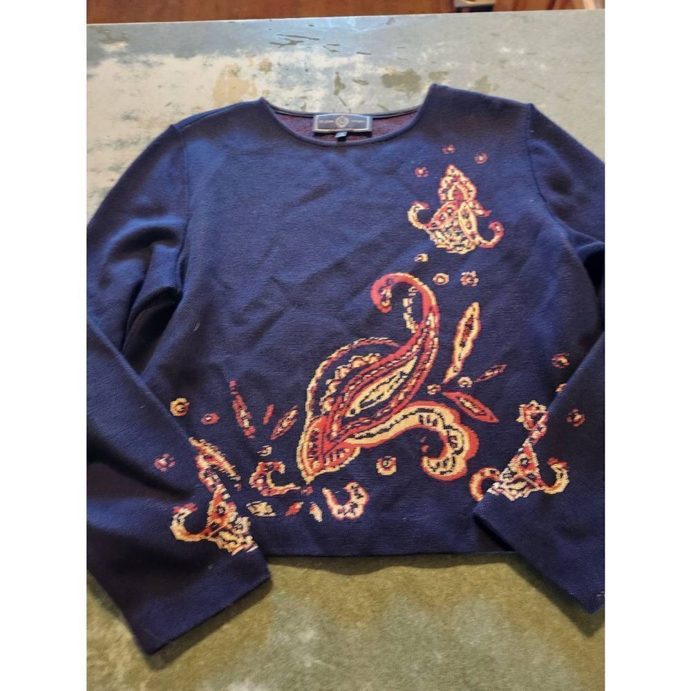 Vintage St John Sport blue&red paisley print sweater sz Medium